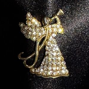 Vintage Monet Brooch Angel Pin Christmas gold color with Rhinestones
